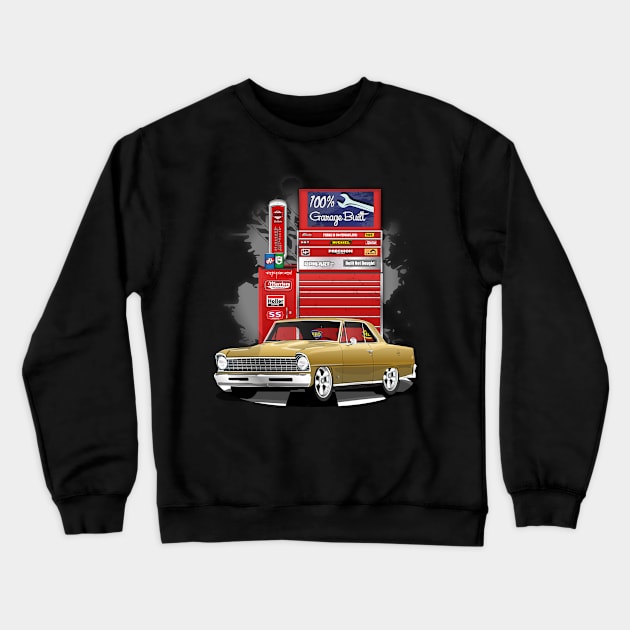 1967 Granada Gold Chevrolet Nova Garage Built Print Crewneck Sweatshirt by RPM-ART